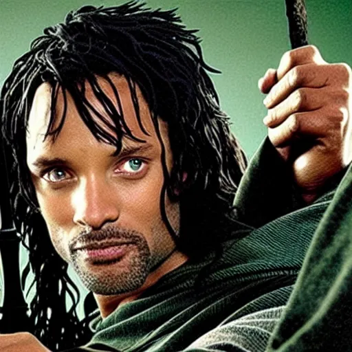 Prompt: portrait of Will Smith as Aragorn in Lord of the Rings (2001)