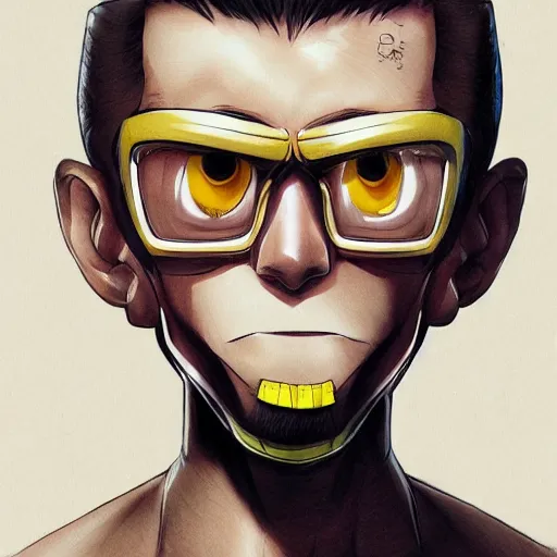 Prompt: portrait of banana man, anime fantasy illustration by tomoyuki yamasaki, kyoto studio, madhouse, ufotable, trending on artstation