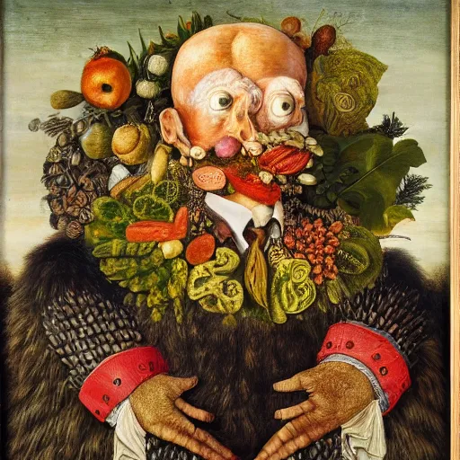 Image similar to a businessman made of money in the style of giuseppe arcimboldo, oil canvas, high quality