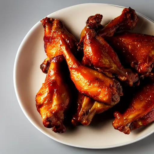 Prompt: chicken wings on a beautifull plate, food photography, studio lighting