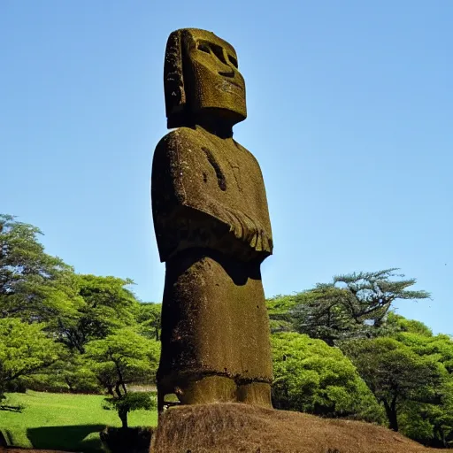 Image similar to moai statue giving a ted talk