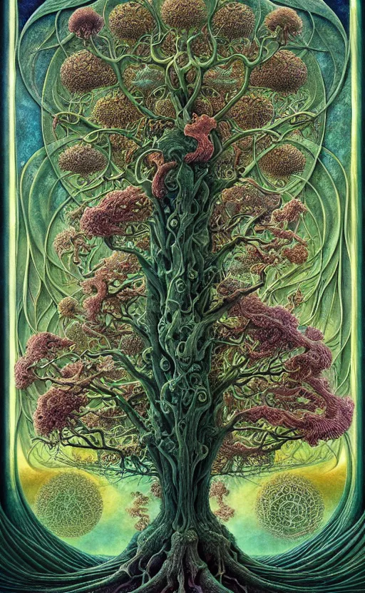 Image similar to tree of life by roger dean and andrew ferez, art forms of nature by ernst haeckel, divine chaos engine, symbolist, visionary, art nouveau, botanical fractal structures, organic, detailed, realistic, surreality