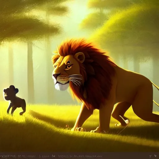 Image similar to goro fujita ilustration a ( ( ( real life lion ) ) ) walking in the forest, painting by goro fujita!!!, sharp focus, highly detailed, artstation