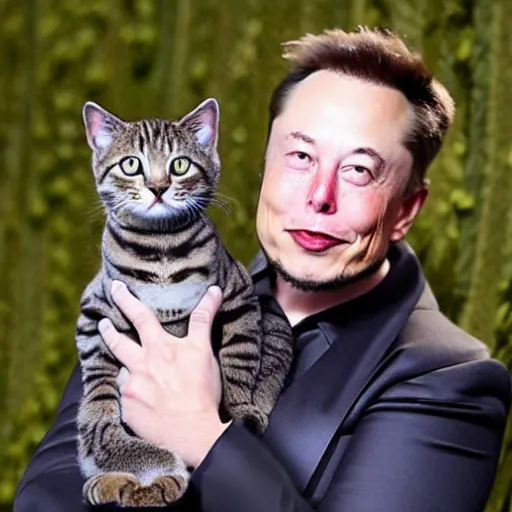 Image similar to elon musk wearing a cat costume