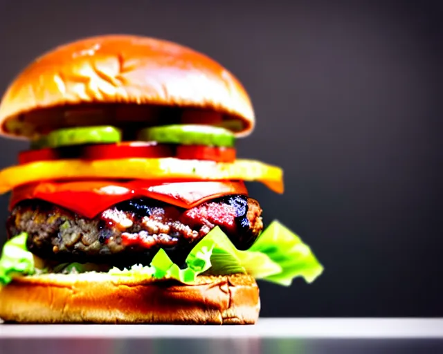 Prompt: big juicy burger, depth of field, food photography