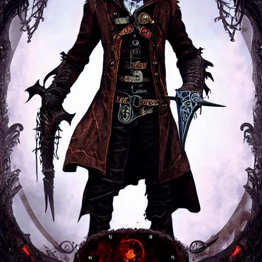 Image similar to Magic the gathering card of Male Victorian Gothic Pirate, hd, intricate, bloodborne, 8k, digital art