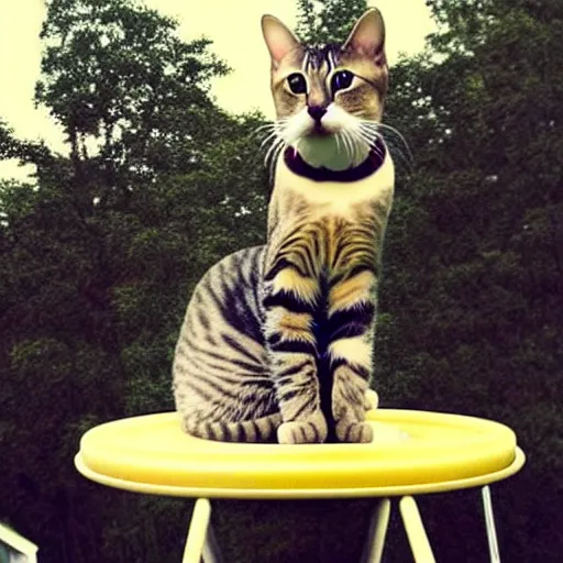 Prompt: !!! cat!!!, ferris wheel, feline, sitting, riding, funny, award winning photo, realistic,