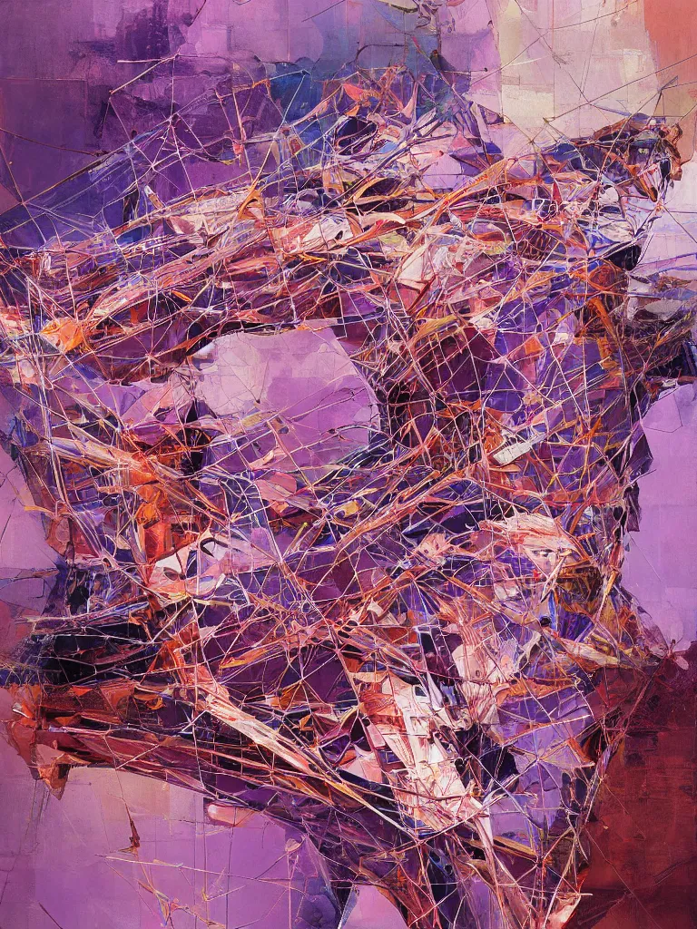 Image similar to a beautiful glitched abstract geometric painting by robert proch and robert heindel of an anatomy spinal structure study of the human nervous system on top of rectangle shapes, color bleeding, pixel sorting, copper oxide and rust materials, brushstrokes by jeremy mann, cold top lighting, pastel purple background