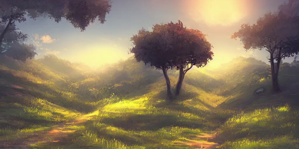 Image similar to professional digital art of lofi landscape, digital art, beautiful composition, trending on artstation and deviantart, masterpiece