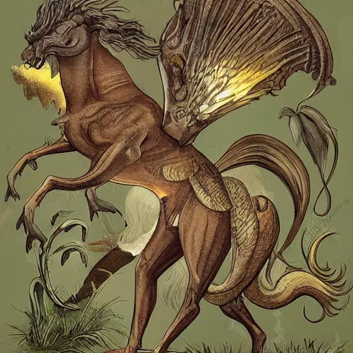 Image similar to mythical creatures, naturalist illustration,