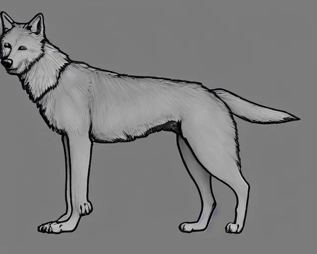 Prompt: professional digital art of a full-body outline of a wolf, proportional, very simple, no color, high quality, HD, 8K,