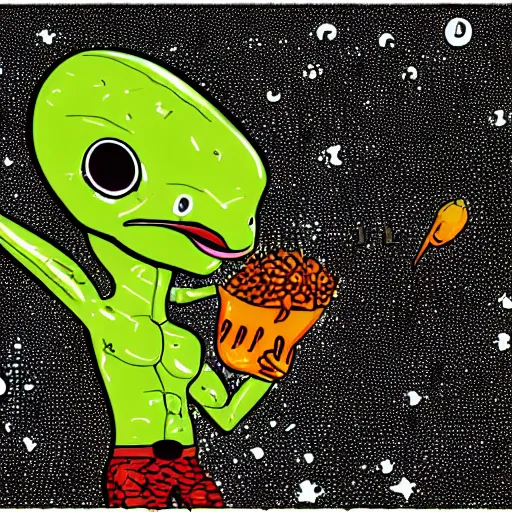 Prompt: pop - wonder - nft alien - meat half - tone - art of a hotrod - swamp - rat wading through the goopy - muck and slithering about the castle side delights on a melted cheesy day in a hand - drawn vector, svg, cult - classic - comic - style