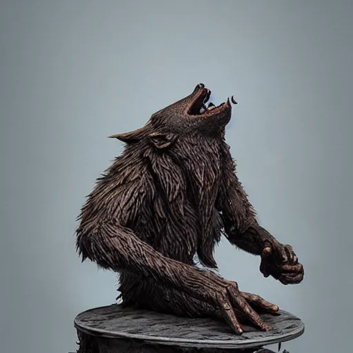 Prompt: leaping werewolf clay sculpture, by anna podedworna and ellen jewett, artstation