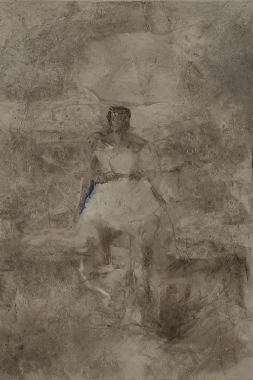 Image similar to a drawn man standing in the rain. pencil sketch.