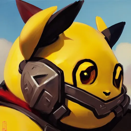 Image similar to greg manchess portrait painting of partially armored pikachu as overwatch character, medium shot, asymmetrical, profile picture, organic painting, sunny day, matte painting, bold shapes, hard edges, street art, trending on artstation, by huang guangjian, gil elvgren, ruan jia, greg rutkowski, gaston bussiere