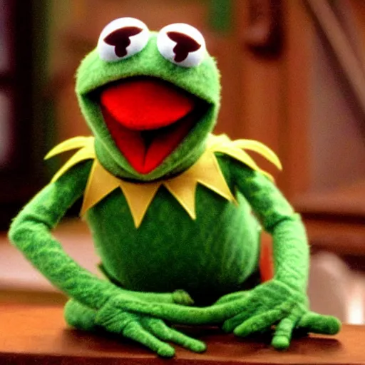 Image similar to kermit the frog from friends ( 1 9 9 7 sitcom ), very detailed face