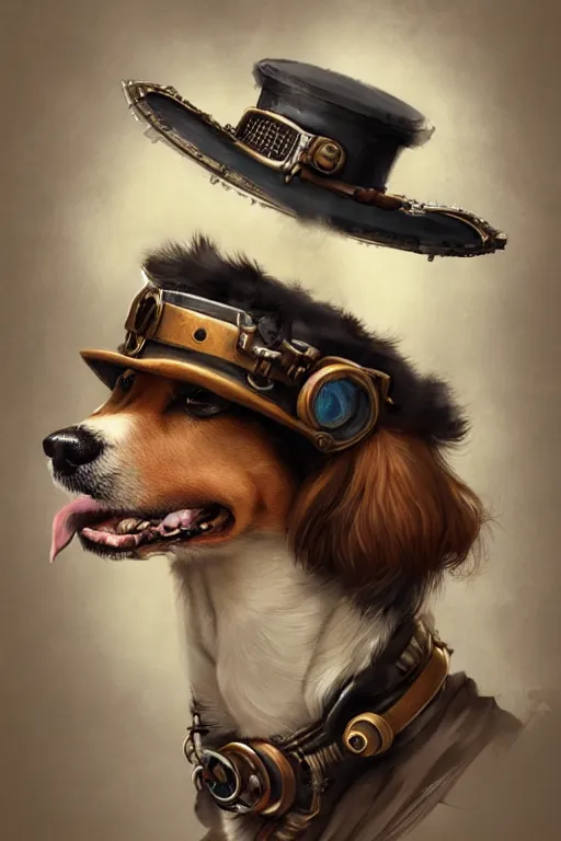 Image similar to a portrait of a dog with steampunk hat, by Ross Tran, concept art, 4k, artstation