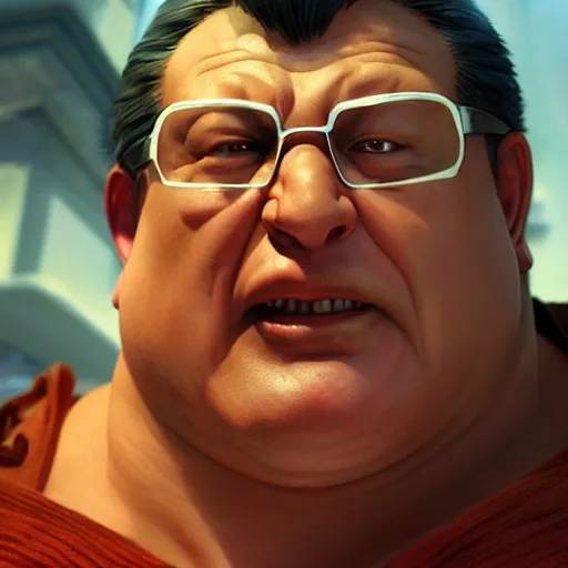 Image similar to wayne knight as e. honda street fighter, ultra realistic, concept art, intricate details, highly detailed, photorealistic, octane render, 8 k, unreal engine, art by frank frazetta, simon bisley, brom