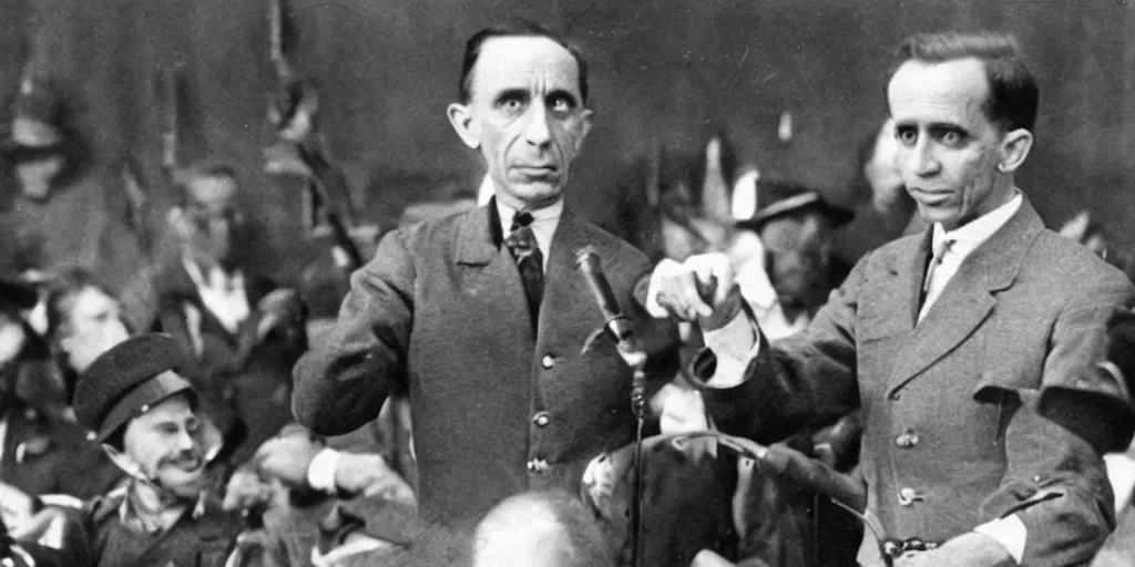 Image similar to Cute Bunny as Joseph Goebbels giving Total War speech