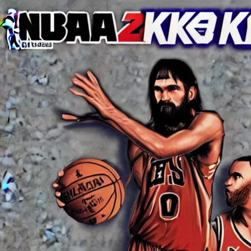 Image similar to nba 2 k video game cover art depicting charles manson shooting free throws, digital painting, digital art