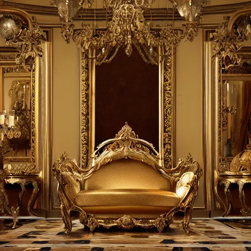 Image similar to 8k highly detailed oil matte painting by Charles Landelle of A French Bulldog King, decadent throne room, ornate furniture, ornate French architecture