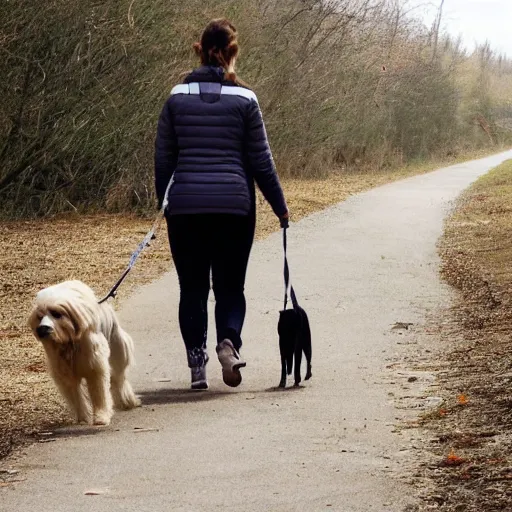 Prompt: a dog walking a human