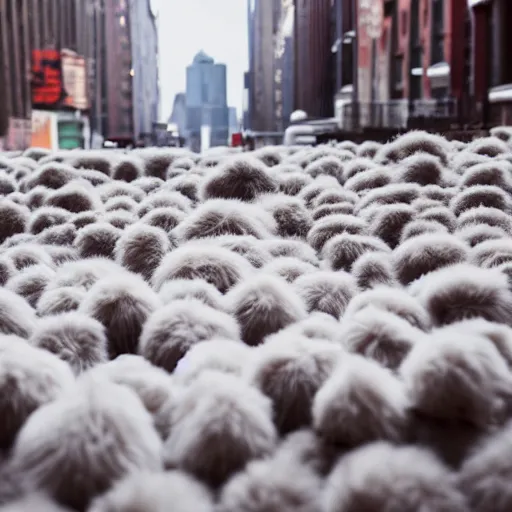 Image similar to an photography of star triek's tribbles take over brooklyn, canon eos c 3 0 0, ƒ 1. 8, 3 5 mm, 8 k, medium - format print