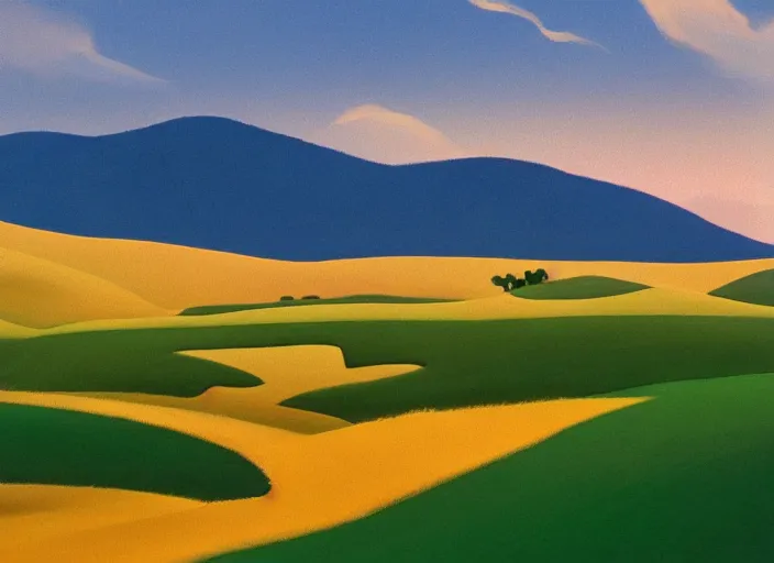 Image similar to painterly minimal endless bland pale bleached sloping wheat farmland by from mulan ( 1 9 9 7 )