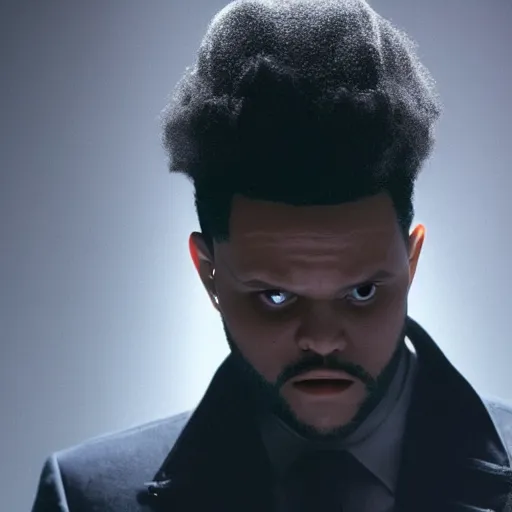Prompt: theweeknd as the american psycho, cinematic still