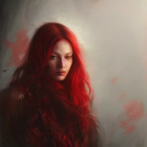 Image similar to portrait of a red sorcerer, sharp focus, ultra realistic illustration, ethereal light, intricate, by livia prima