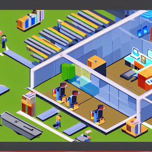 Prompt: a isometric office cute pixel art with computers 4 k detailed unity