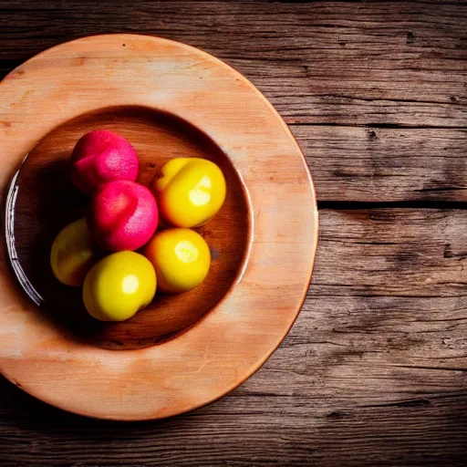 Prompt: Beatiful food photography of Cepelinas on a plate, on a wooden table, sun light on the food