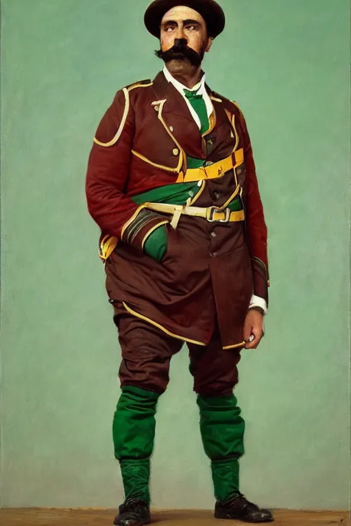 Image similar to full body portrait of the dictator of the boston celtics, 1 8 8 9, in full military garb, oil on canvas by william sidney mount, trending on artstation