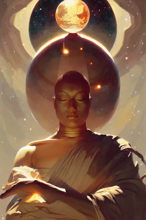 Image similar to space, buddhism, painting by greg rutkowski, j. c. leyendecker, artgerm