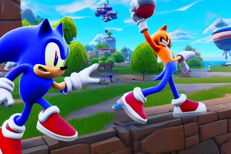 Image similar to sonic dancing in fortnite, gameplay