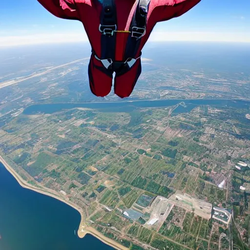 Prompt: skydiving with a wingsuit over edmonton, 4 k, high detail, high - resolution photograph, professional photography, ultra - detail