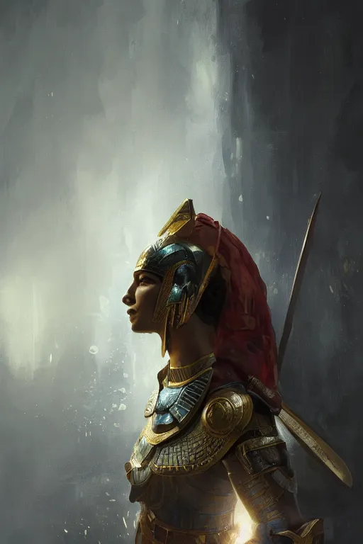 Prompt: egyptian warrior, portrait, powerfull, intricate, elegant, volumetric lighting, digital painting, highly detailed, artstation, sharp focus, illustration, ruan jia