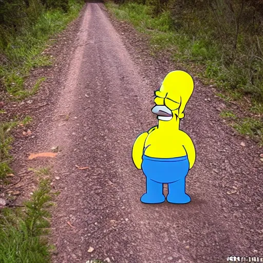 Image similar to homer simpson trail cam footage 8k hyper-realistic