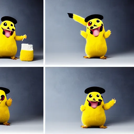 Image similar to portrait sneezing mid - sneeze midsneeze detective sneezing pikachu mid - sneeze wiping face with rag at a photoshoot studio lighting