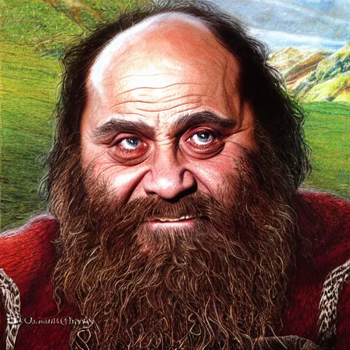 Image similar to danny devito as gimli, by alan lee, lord of the rings calendar, smooth, detailed terrain, oil painting, matte painting, concept art, trending on artstation