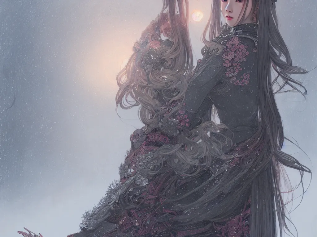 Prompt: portrait jisoo blackpink, grey hair armored samurai clothes, in japanese temple stormy snowy sunrise, ssci - fi and fantasy, intricate and very very beautiful and elegant, digital painting, artstation, concept art, smooth and sharp focus, illustration, art by tian zi and wlop and alphonse mucha
