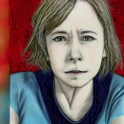 Image similar to manga anxious detailed portrait of amy ryan at elderly age of 1 0 5