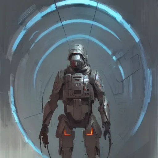 Image similar to concept art by greg rutkowski, a futuristic soldier from the not so near future, around the 2 3 rd century, wearing a futuristic tactical gear, artstation hq.