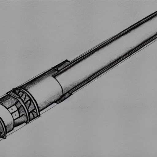 Image similar to technical drawing of a lightsaber from Leonardo da Vinci