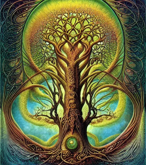 Image similar to tree of life by roger dean and andrew ferez, art forms of nature by ernst haeckel, divine chaos engine, symbolist, visionary, art nouveau, botanical fractal structures, organic, detailed, realistic, surreality