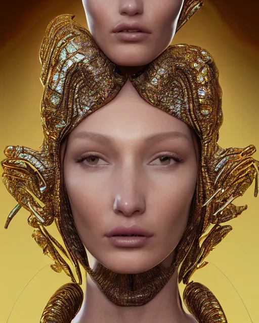 Image similar to a highly detailed metahuman 4 k close up render of an alien goddess bella hadid as alien in iris van herpen dress schiaparelli in diamonds crystals swarovski and jewelry iridescent in style of alphonse mucha gustav klimt trending on artstation made in unreal engine 4