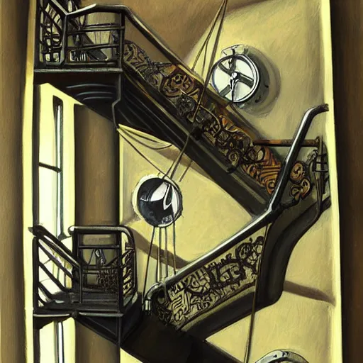 Image similar to Steampunk escher stairwell painting