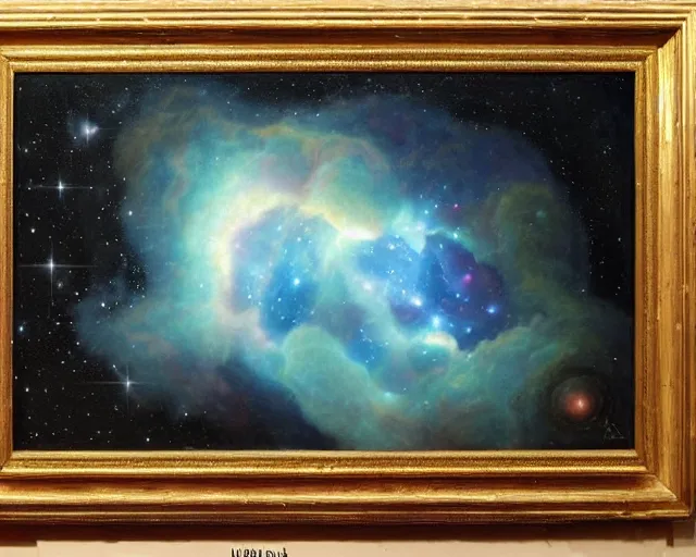 Image similar to cosmic person nebula, an oil painting, by ( leonardo da vinci ) and greg rutkowski and rafal olbinski ross tran airbrush time magazine