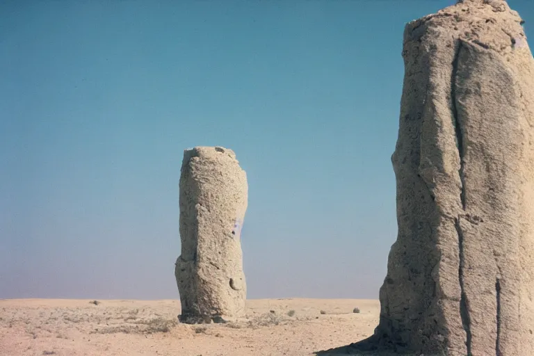 Image similar to film still of esoteric gigantic marble towers in the desert, by Étienne-Louis Boullée, ektachrome full-HD