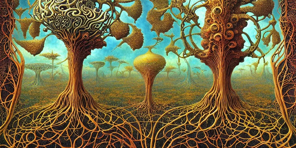 Image similar to tree of life by roger dean and andrew ferez, art forms of nature by ernst haeckel, divine chaos engine, symbolist, visionary, art nouveau, botanical fractal structures, organic, detailed, realistic, surreality